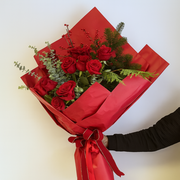 Holiday Red Rose Bouquet - Image 2